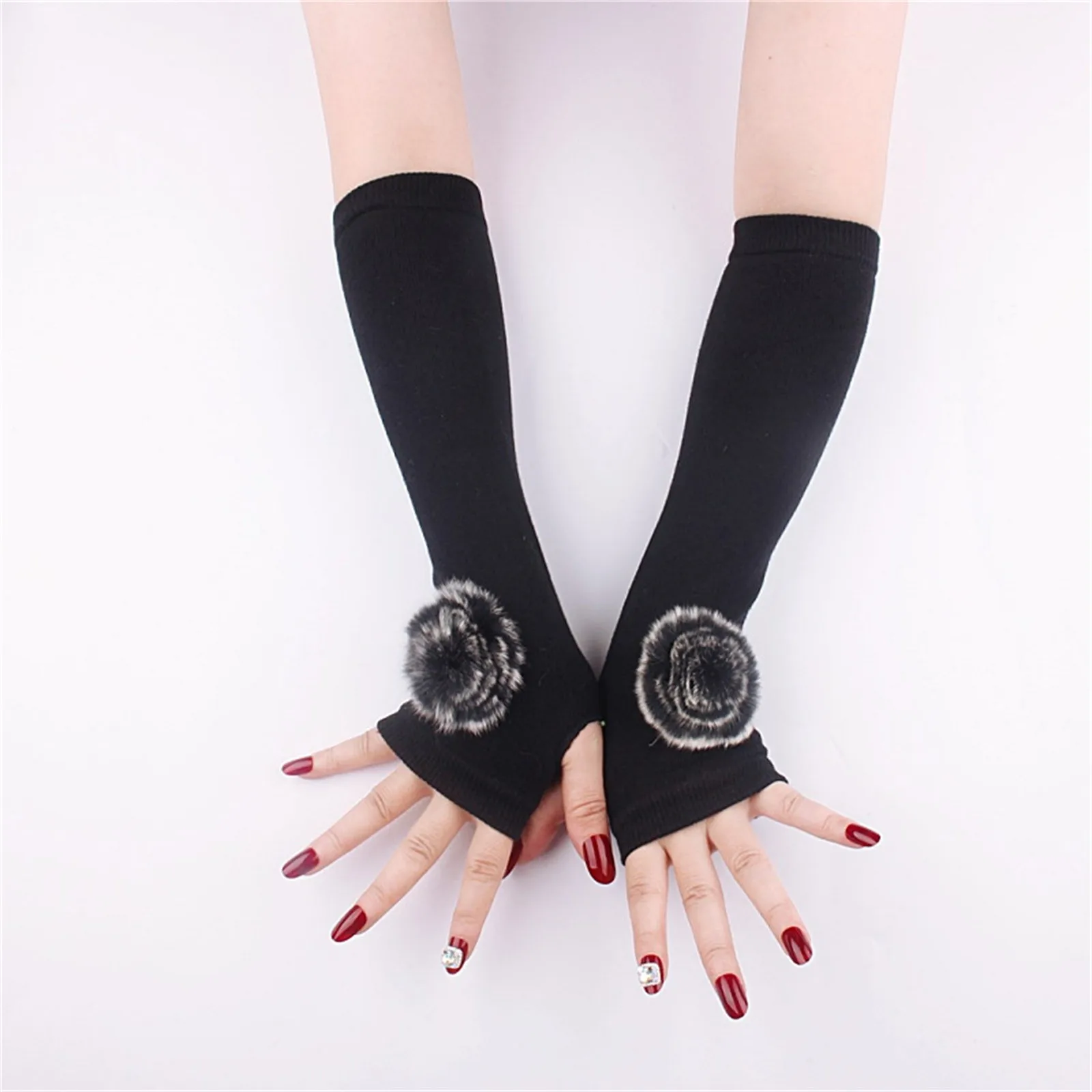 

Женские длинные перчатки без пальцев, мягкие женские теплые перчатки в стиле "Лолита", "стиль", "Цветок", вязаные перчатки с рукавами для рук, в стиле панк и готики