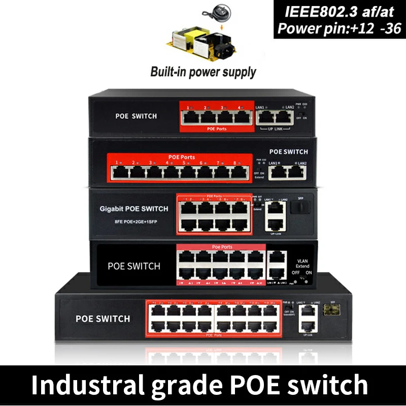 PoE-коммутатор 48 В 8 портов 10 Мб/с IEEE 802.3 коммутатор Ethernet af/at подходит для