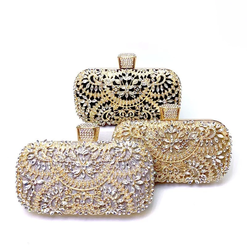 

2022 Diamond Evening Clutch Bag For Women Wedding Golden Clutch Purse Chain Shoulder Bag Small Party Handbag With Metal Handle