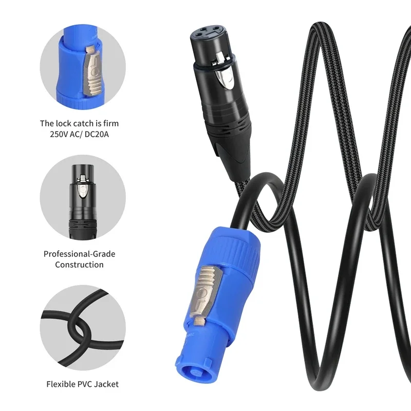Комбинированный кабель PowerCON DMX 1м, 2м, 3м, 5м, 7.6м, 3-контактный XLR и PowerCON, совместимый комбинированный кабель для подвижного осветительного оборудования. (art.: 3920dd19860a4) - 3920dd19860a4