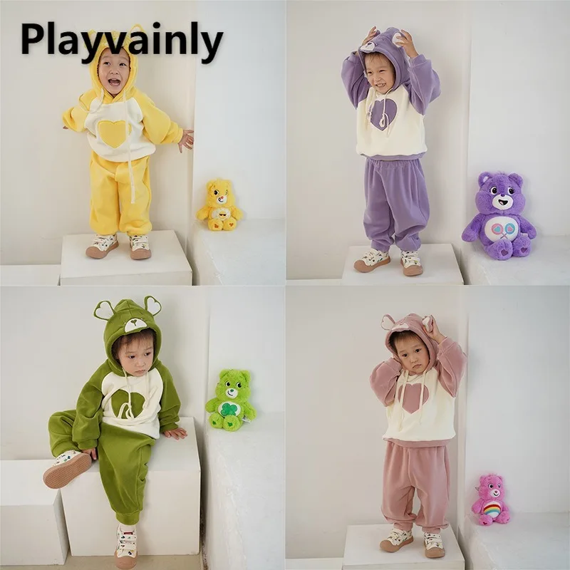 

Korean Style Autumn Winter Children Fleece Set Cute Hooded Thickened Warm Sweatshirts+Jogger Pants Baby Unisex Clothes E23300