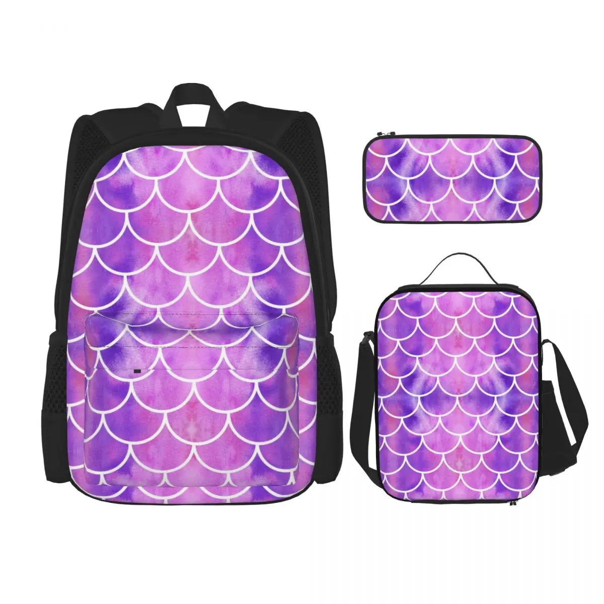 

3 Pcs Pink Mermaid Scales Backpack Unique Prints Knapsack for Teenagers Girls Boys Travel Bagpack Children School Bags