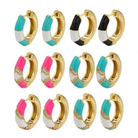 qmhje stripe hoop earrings for women enamel neon rose bright fluorescent jewelry geometric cubic zirconia gold color black white