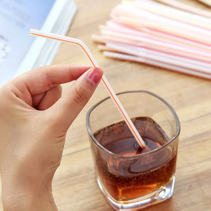 

100pcs Disposable Straws Bendable Flexible Colorful Plastic Straws For Juice Milk Tea Drink Kitchen Accessories Party Supplies