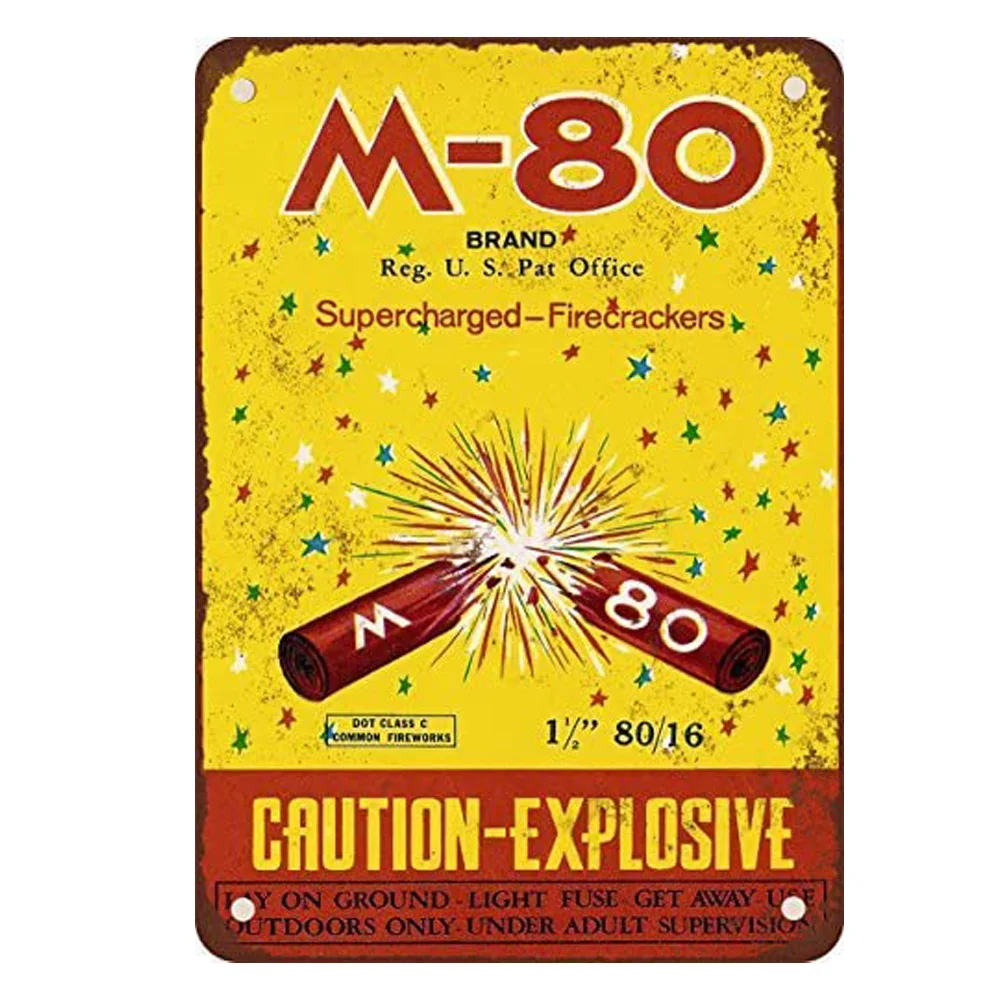 

Tin Sign Metal Plaque Supercharged Firecrackers Caution Explosive Poster Home Shopping Mall Wall Decoration Retro Metal Plate