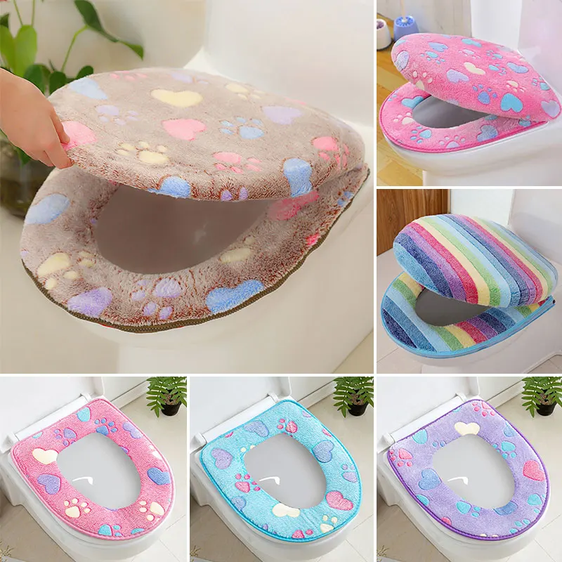 

Cute Thick Coral Velvet Toilet Seat Cover Set Luxury Soft Warm One / Two-Piece Toilet Case Waterproof Bathroom Wc Cover