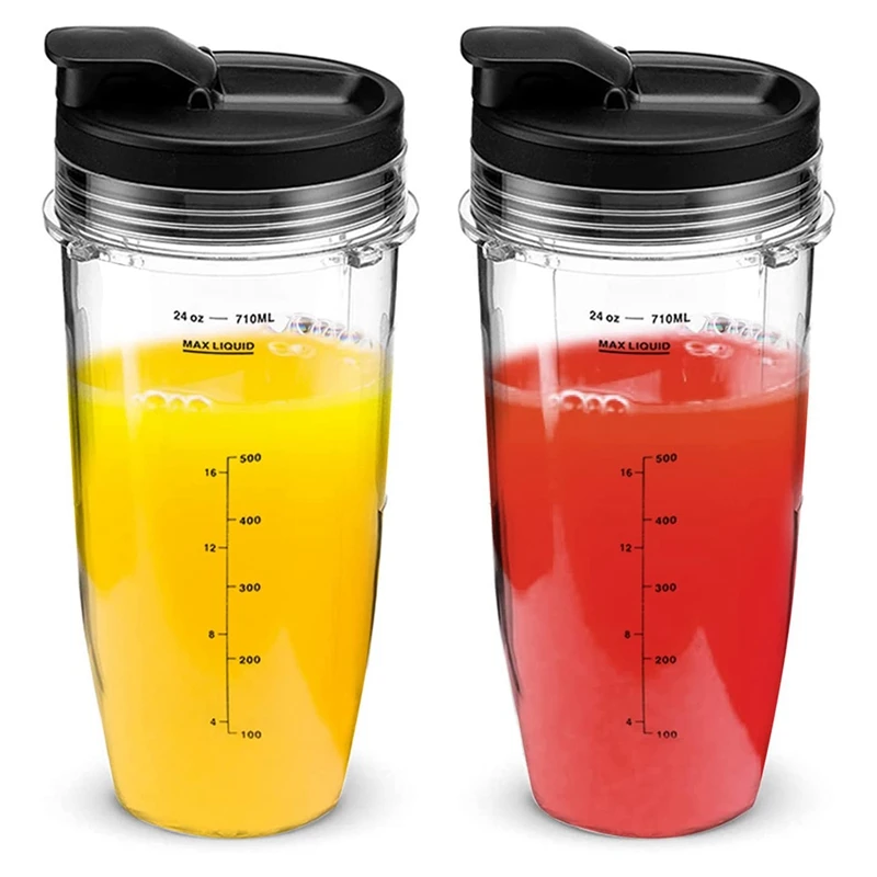 2 Pack Replacement 24 Oz Blender Cups With Lid For Nutri Nin