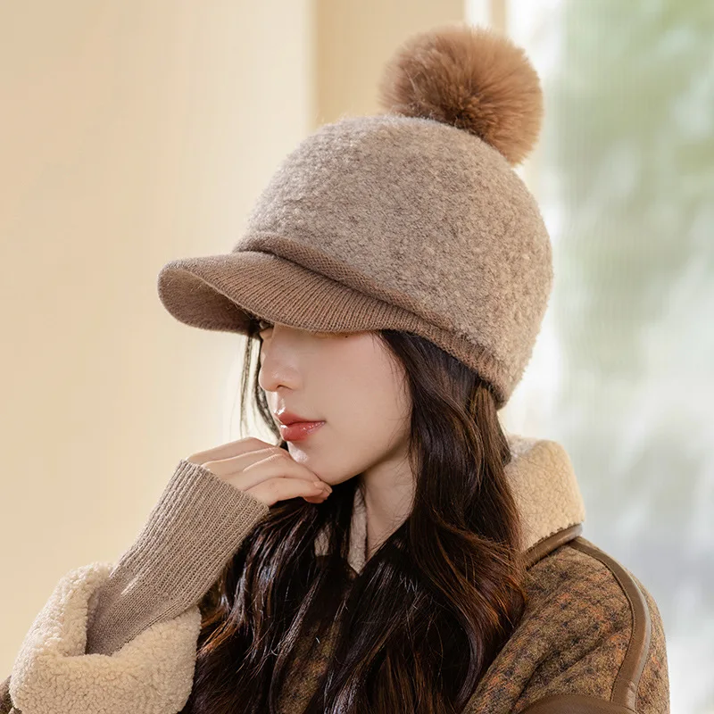 Женская осенне-зимняя корейская модная бейсболка зимняя универсальная меховая
