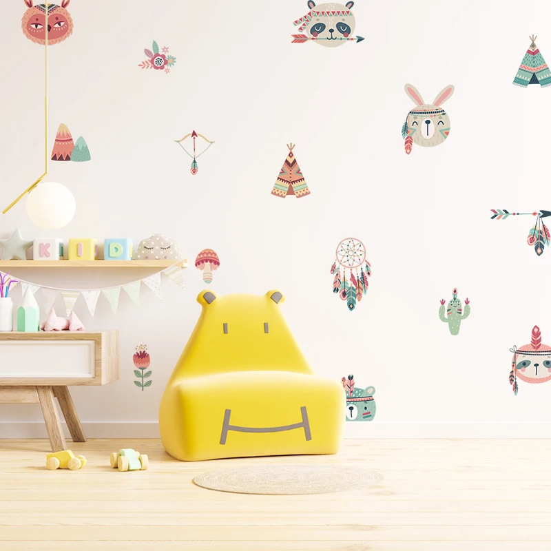 Милые индийские наклейки на стену с животными для детской комнаты домашний декор