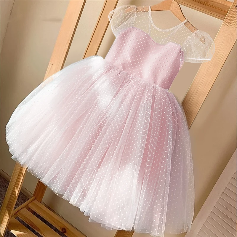 

Wedding Party Dress for Girls Polka Dotted Flower Christmas Dress Kids Birthday Tulle Dresses Backless Children Fromal Vestidos