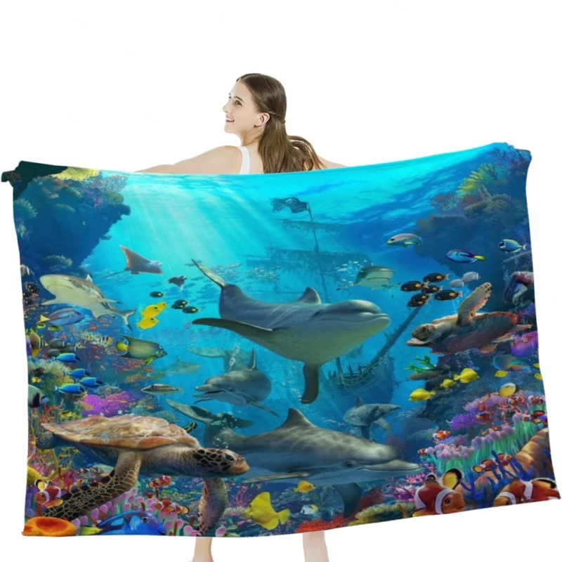 

Dolphin Playground Throw Blanket Soft Velvet Blanket Travel Bedding Blanket