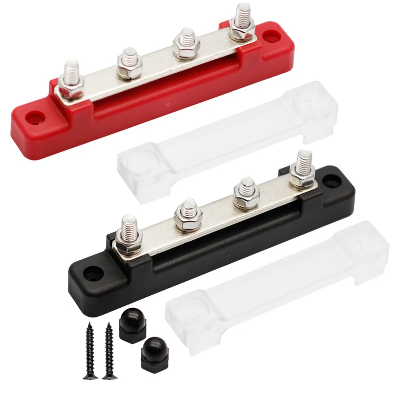 

4 Terminal Bus Bar Ground Power Distribution Terminal Block Bus Bar with Cover for Auto Marine Car Pickup Trailer RV Boat