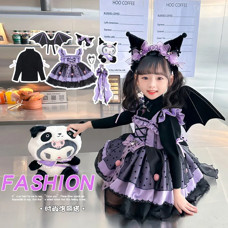 

Kawaii Sanrio Kuromi Princess Lolita Dress Cute Cartoon Anime Cosplay Girl Skirt Autumn and Winter Sweater Knitwear Clothing