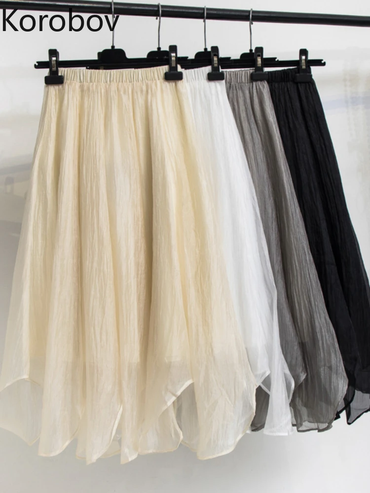 

Korobov Spring Summer Korean Sweet Temperament Irregular Glossy Gauze Skirt Skirt Fairy Mesh A-line Dress Faldas Mujer Moda 2022