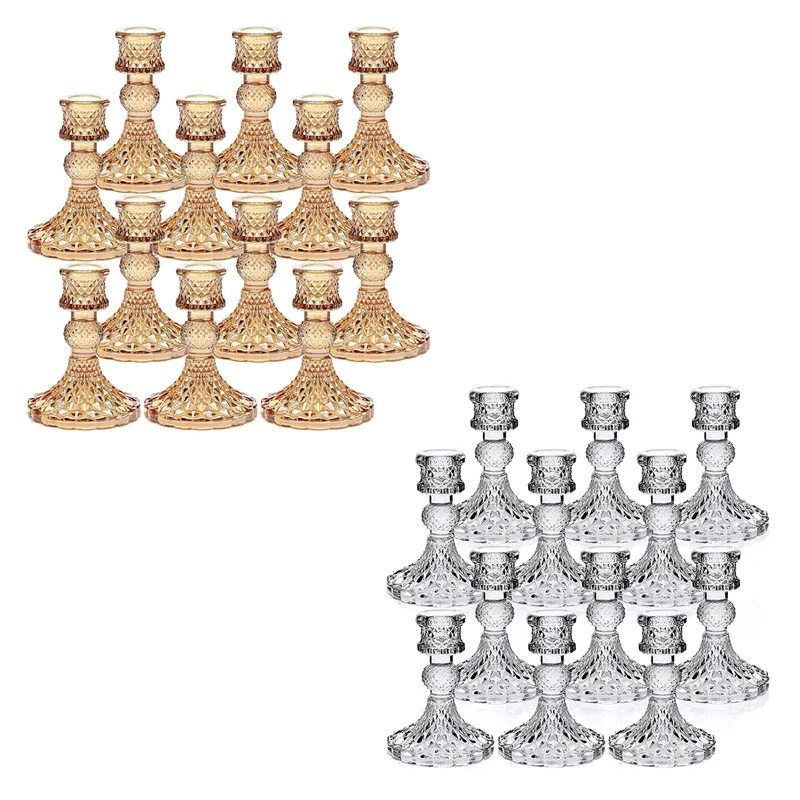 

Candlestick Holders Set,4Inch H Taper Candle Holders Bulk, 12Pcs Glass Candle Holders For Wedding,Windowsill Decor