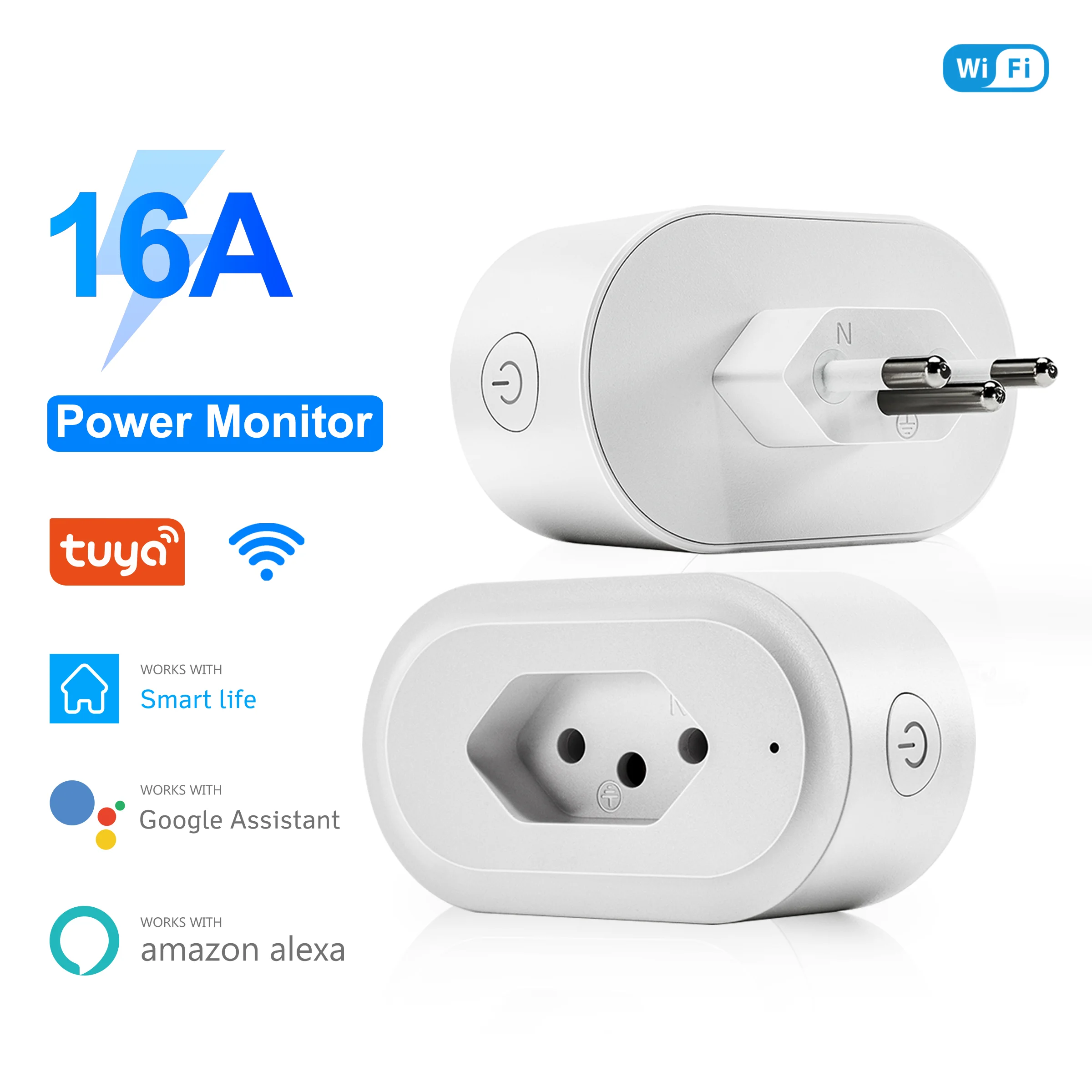 

Brazil 16A Wifi Smart Socket Smart Plug Outlet with Power Monitor Timer Function App Remote Control Works with Alexa Google Home