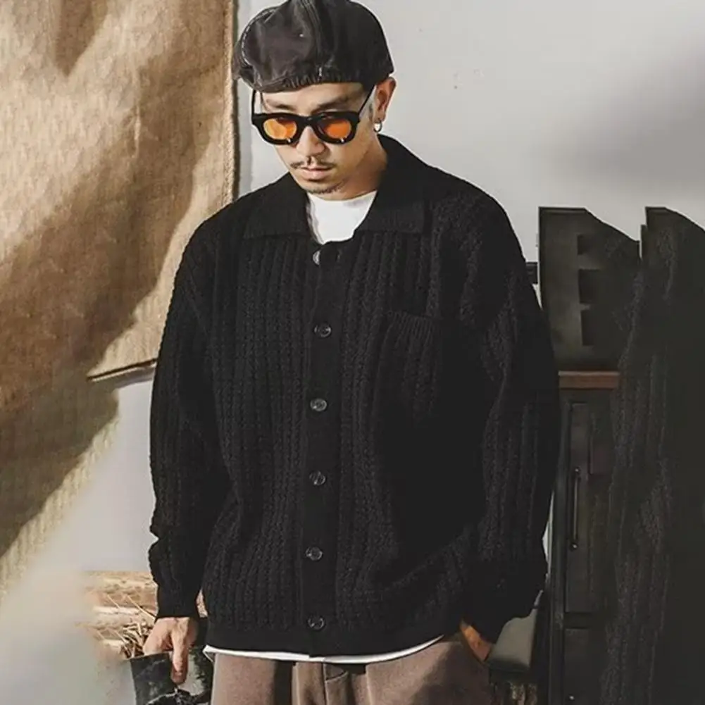 Осенне-зимний мужской свитер с лацканами однобортный толстый трикотаж нагрудным