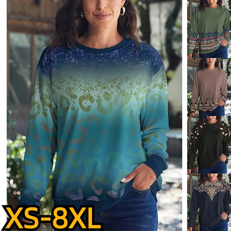 

New Design Printed Pullover Clothes Women's Vintage Long-sleeved Winter Autumn Tee Shirt Daily Street T-shirt Crewneck Top