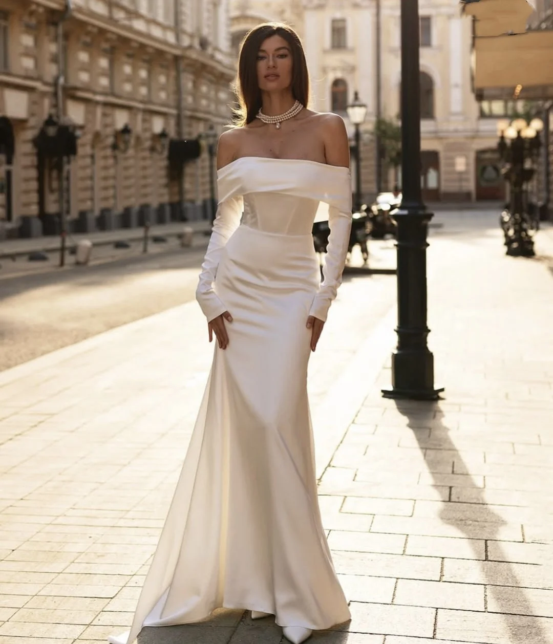 Свадебное платье по индивидуальному заказу с длинным рукавом и вырезом лодочкой