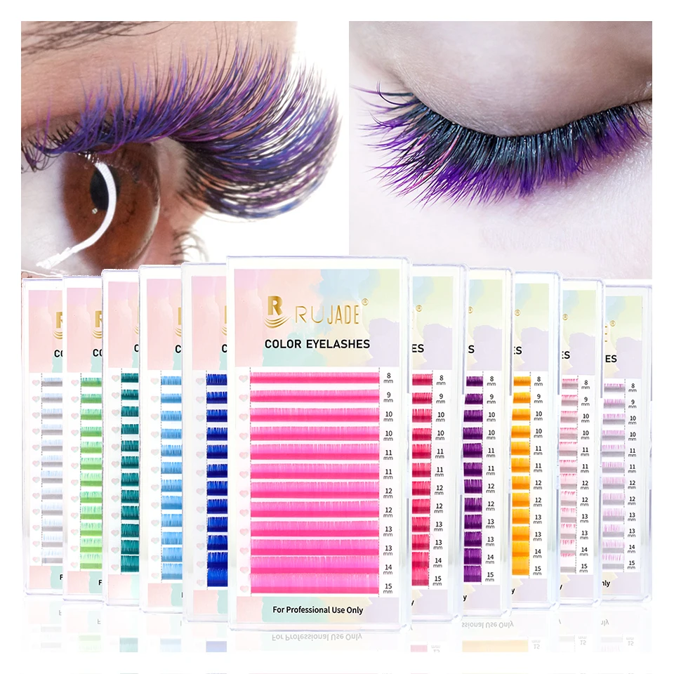 Eyelash Extension Individual Faux Mink Ombre Red Purple Pink Blue Colored Lashes Uv Neon Lash Extension Cilio Supplies