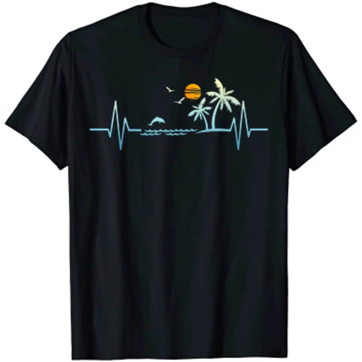 

Hawaii Heartbeat with Tropical Palm Trees Beach Island Sunset T-Shirt Men T Shirts Cotton Four Seasons Shirts for Men
