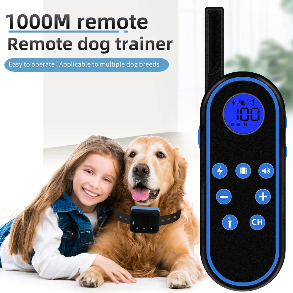 

Electric Shock Collar Waterproof 1000m Remote Control Dog Repeller Anti Bark Behavior Aids Vibrator Training Collar
