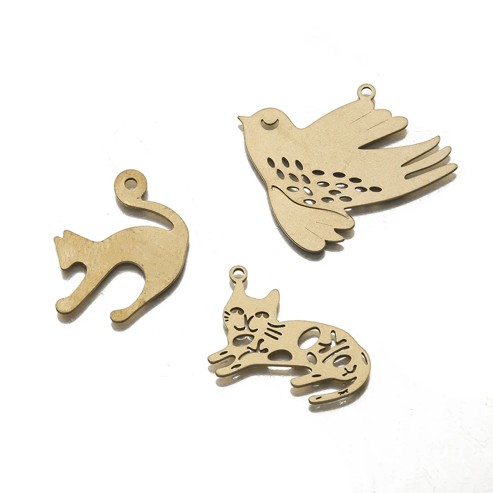 6 шт./лот необработанные латунные двусторонние подвески в виде животных птиц