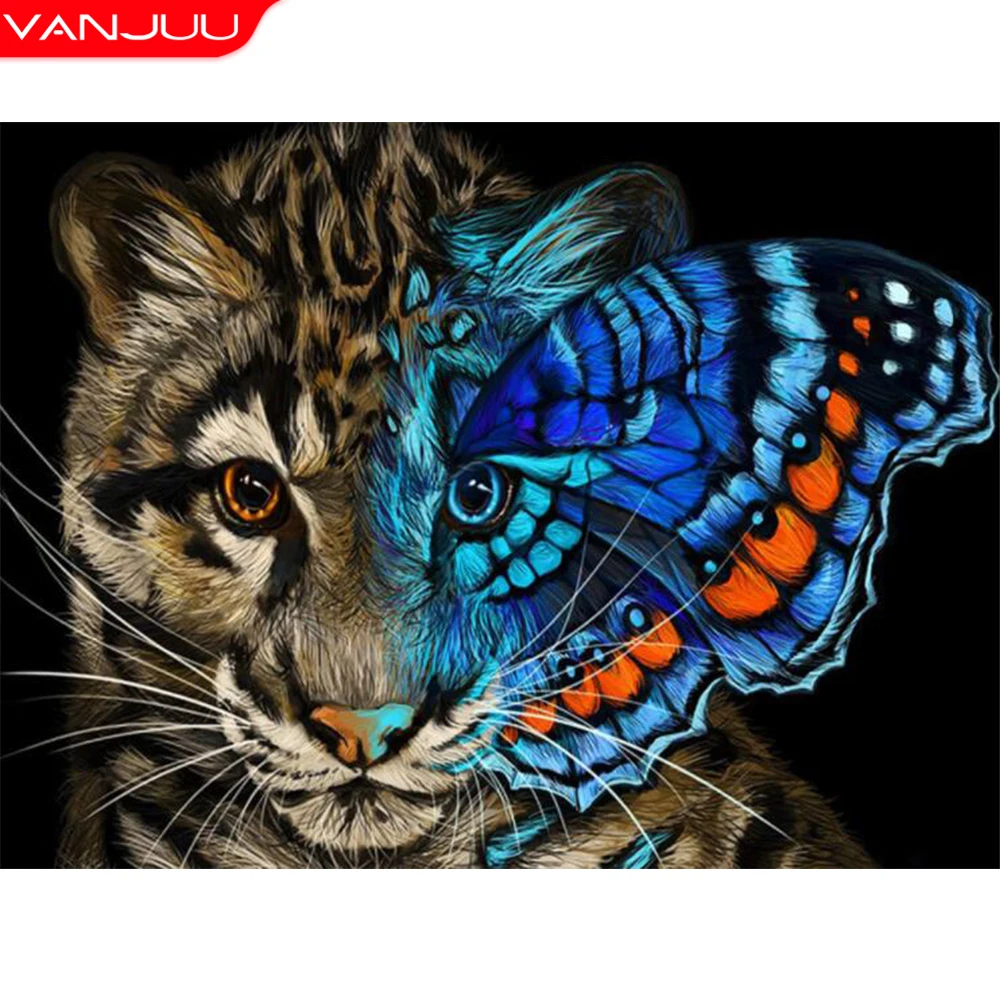 

Diamond Painting Butterfly Tiger Diamond Mosaic 5D Full Square/ Round Drill Animal Rhinestones Picture DIY Handicraft Home Decor