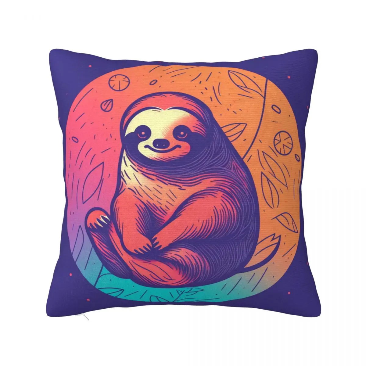 

Sloth Pillow Case Simple Circle Minimalistic Polyester Home Decor Pillowcase Zipper Spring Funny Cover