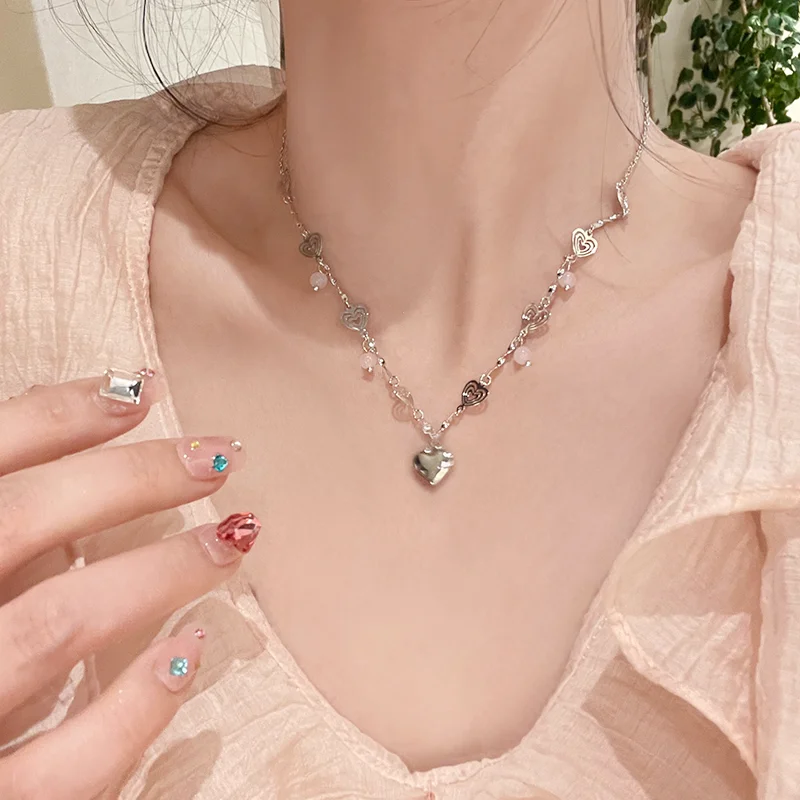 

Harajuku Fashion Love Heart Necklaces for Women Pendant Silver Color Stainless Steel Choker Necklace Y2k Jewelry Charm Gift