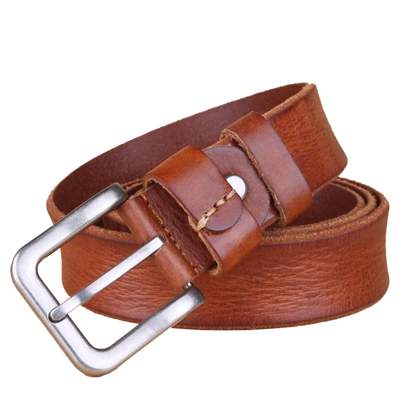 Korean Cow Leather Leisure Metal Pin Buckle Men Belt Fashion High Quality 3.3 CM Width Unisex Belt