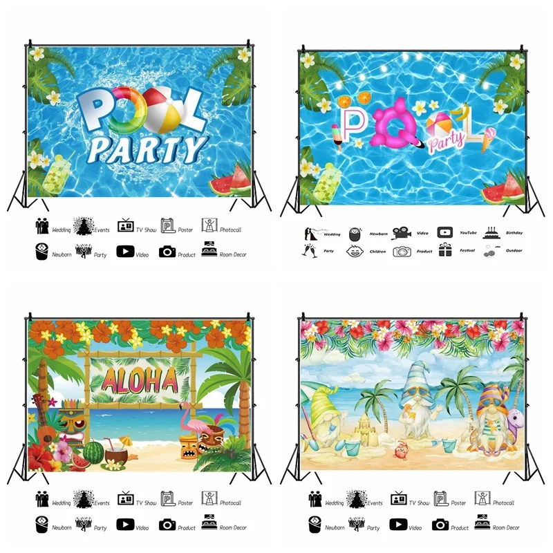 

Hawaii Beach Surfboard Flower Party Background Cloth Swimming Pool Party Summer Beach Party Props Aloha Flamingo Party Supplies