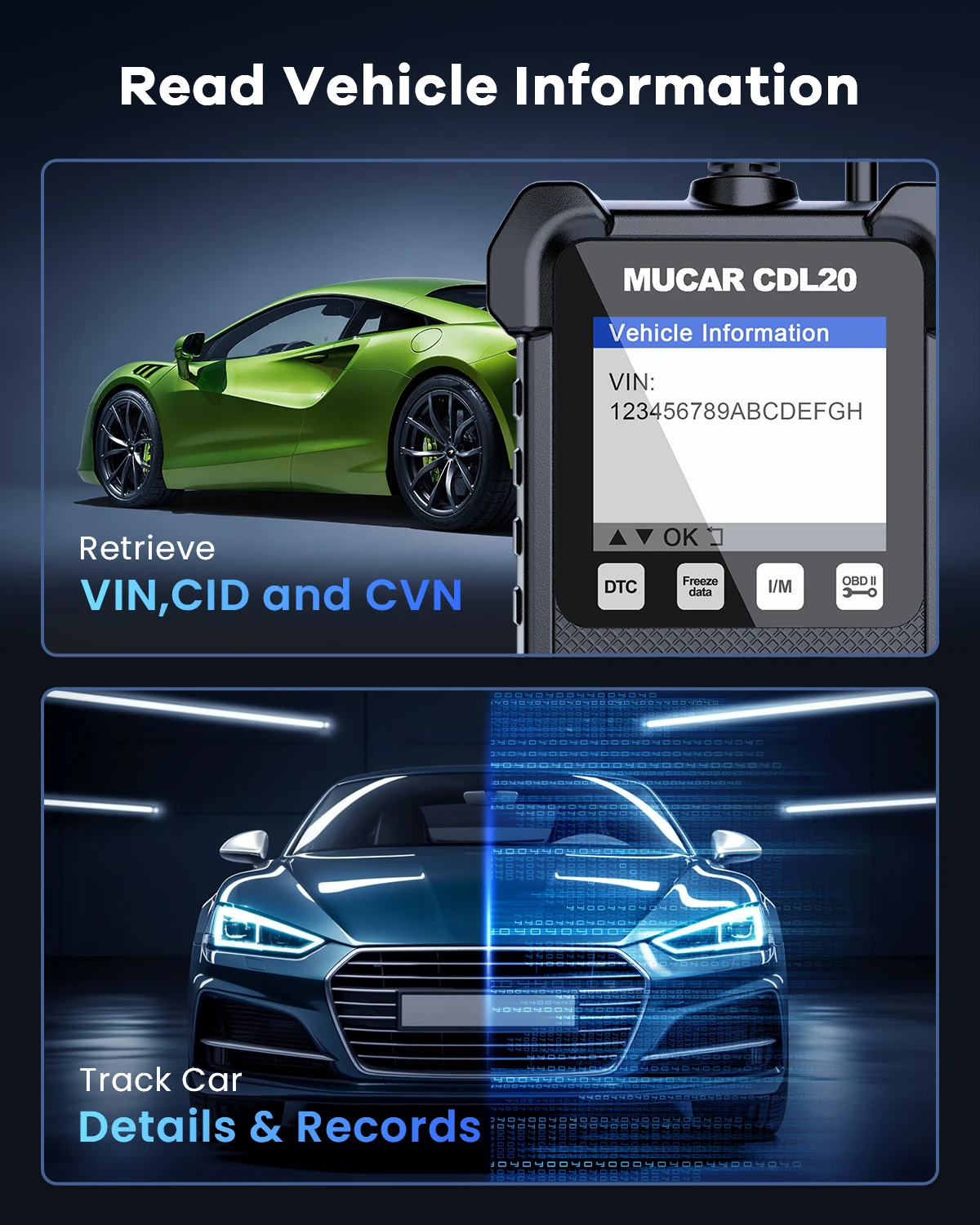Фото Диагностический сканер MUCAR CDL20 OBD2, усовершенствованный считыватель кодов неисправностей двигателя OBDII/EOBD, диагностический инструмент для всех автомобилей №5