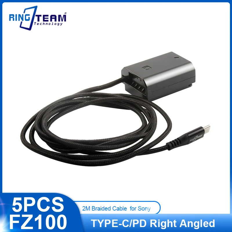 

5x TYPE-C USBC PD Right Angled NP-FZ100 FZ100 Dummy Battery for Sony a6600 a7C A7M3 A7RM3 A7RM4 A7SM3 a9 A9M2 FX3 Alpha 7RV A7R5