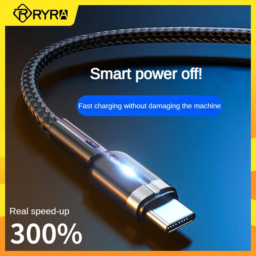 

RYRA Intelligent Power Off Charging Data Cable 3A For Samsung Huawei USB Type C Charging Cable With LED Fast Charging Cable