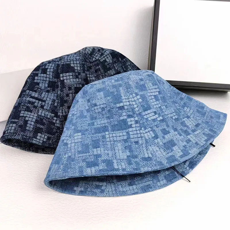 

Панама хлопковая для мужчин и женщин, Пляжная шапка из денима в клетку, с рисунком Боб, весна-лето