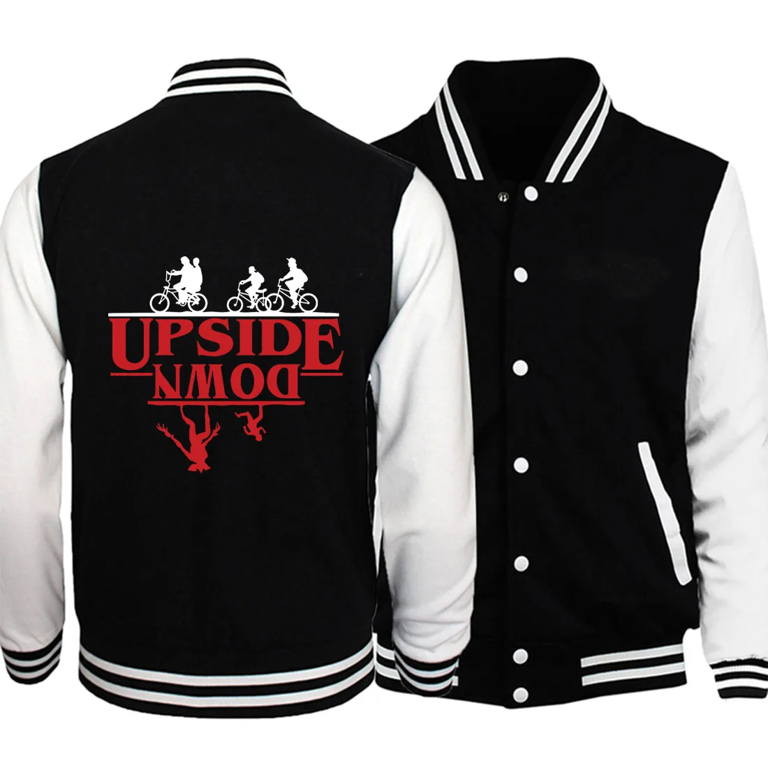 

plus size fitness coats fashion hoodies 2019 new stranger things baseball jackets funny Cartoon printing sweatshirts men S-5XL