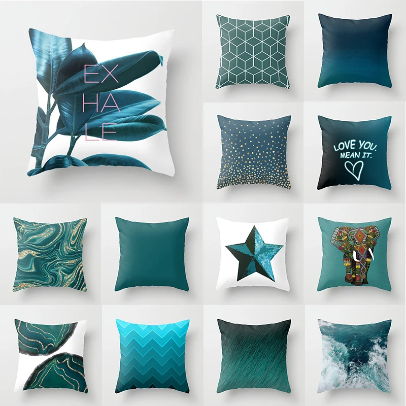 

45*45cm Teal Blue Pillowcase Ins Style Cushion Case Home Decorative Lumbar Pillow Cover Sofa Car Cushion Cover Decor