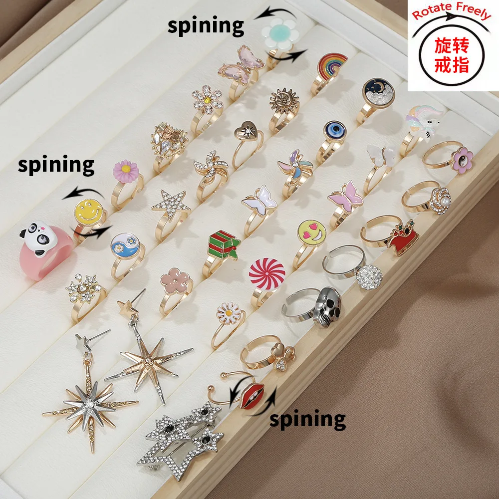 Anxiety Rings For Girls Women Butterfly Daisy Fidget Spinner Ring Rotate Anti Stress Toy Finger Ring Gift Y2k Jewelry 2022 Trend
