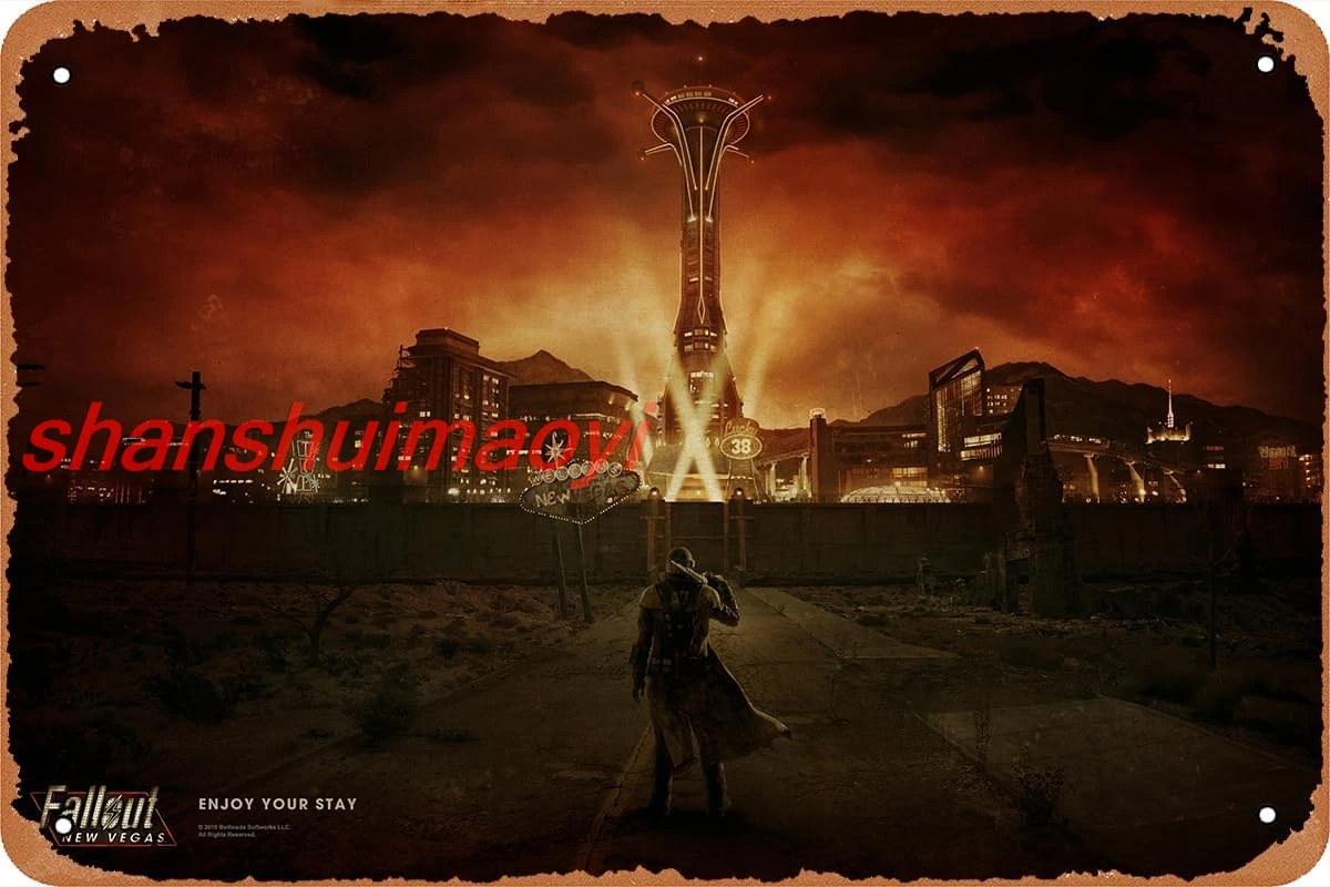 Ретро жестяная вывеска в винтажном стиле металлическая Fallout новый вегас игровой