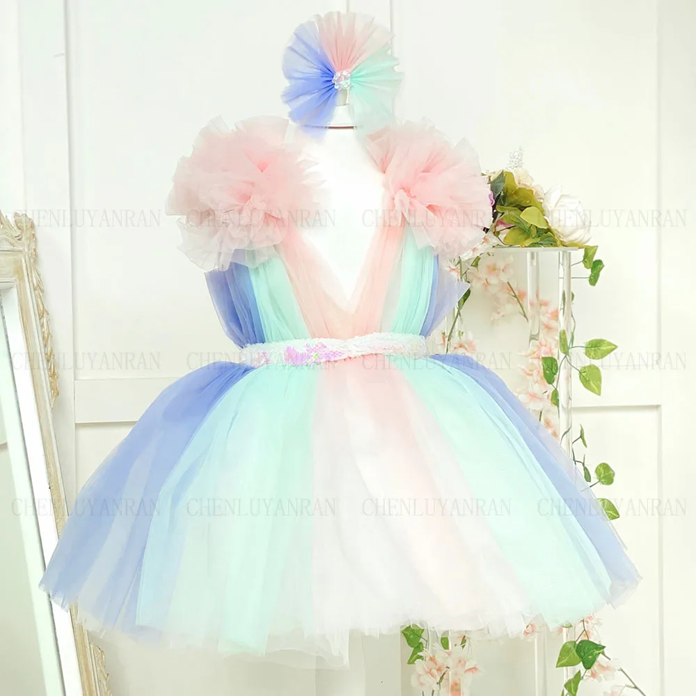 

Colorful Princess Dress V-Neck Girl Party Dresses Flower Girl Dresses 2023 A-line Tulle Puffy Baby Girl Dress First Communion