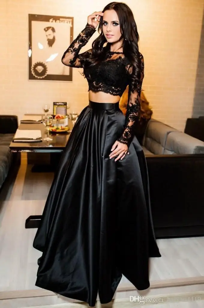 

Black Long Skirt 2pcs Sexy Women dress set Elegant Formal Prom Long Dress Evening Party Lace Tops Long Maxi dress set Skirt Hot
