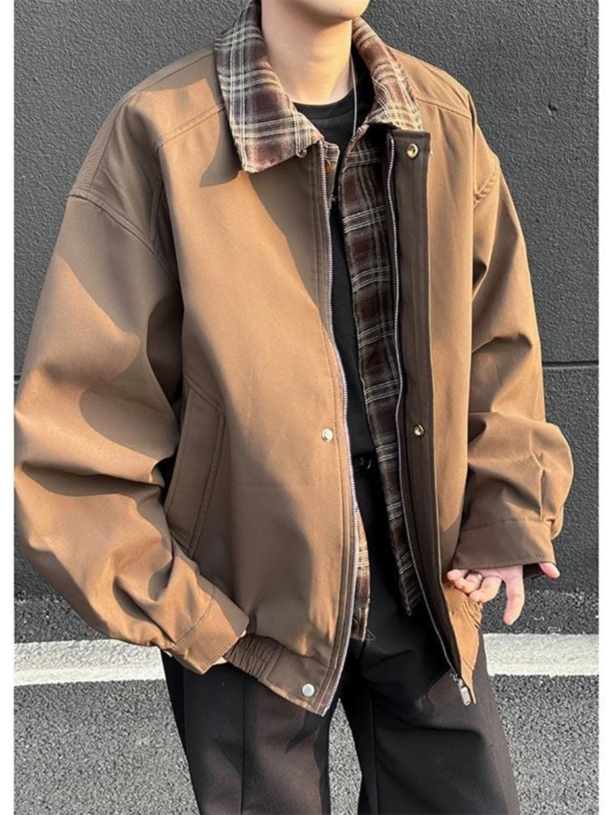 Весенне-осенняя искусственная клетчатая верхняя одежда из двух предметов