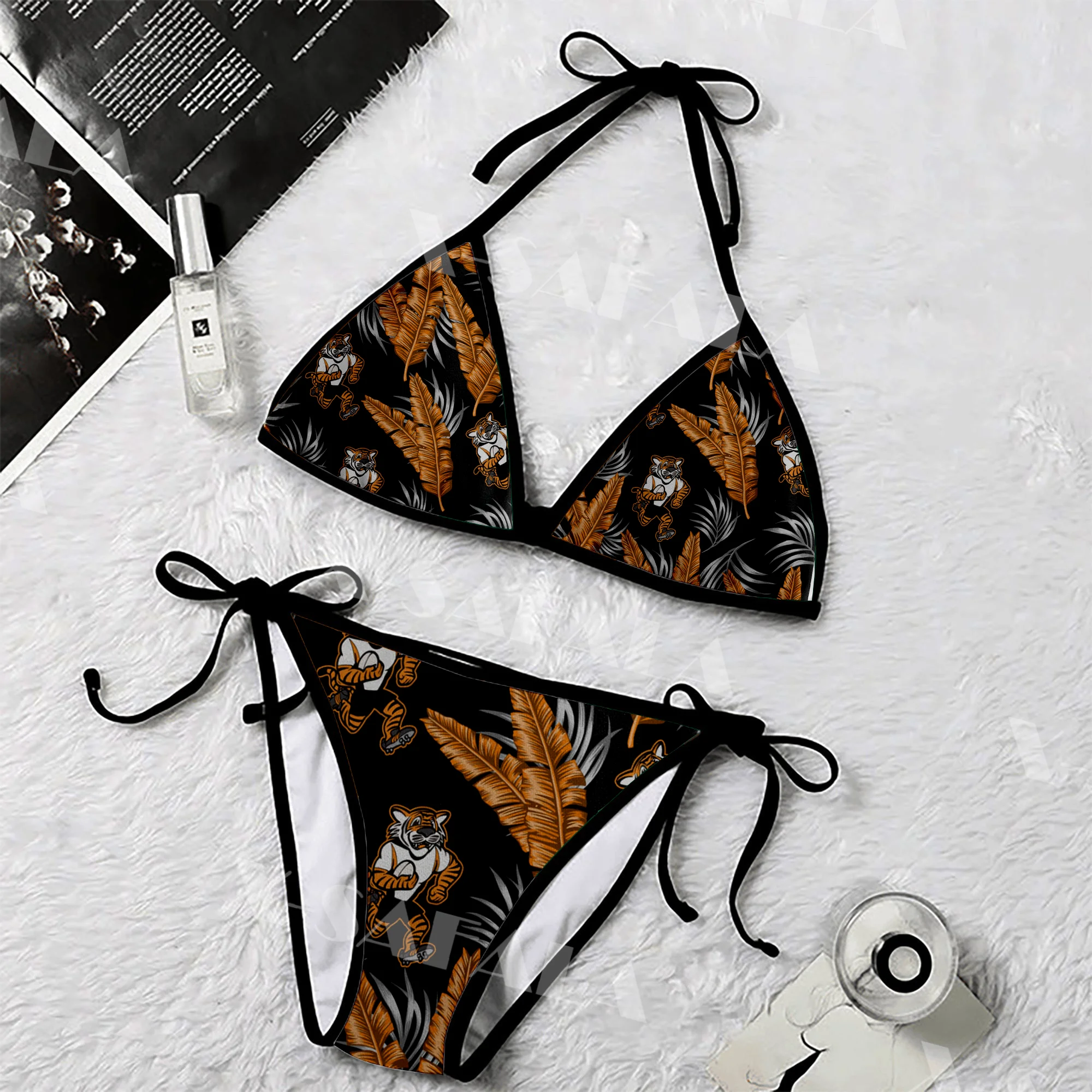 

Женский комплект микро-бикини Queensland, с тропическим узором и 3D-принтом татуировки, летняя пляжная одежда, сексуальные пляжные купальные костюмы