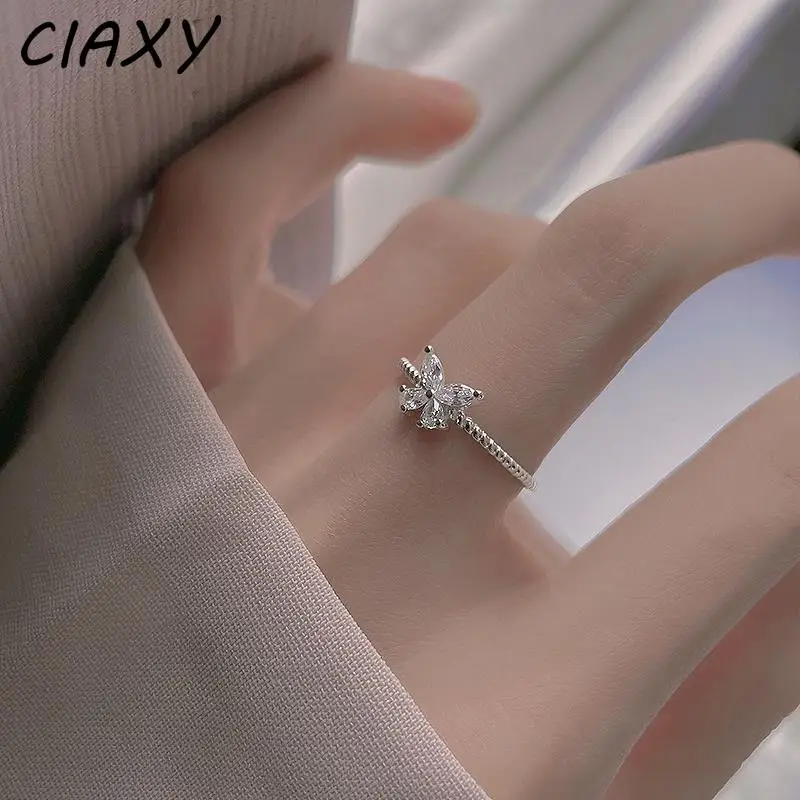 CIAXY Silver Color Butterfly Rings for Women Spring and Summer Super Fairy Cute Flash Zirconium Open Ring  Jewelry