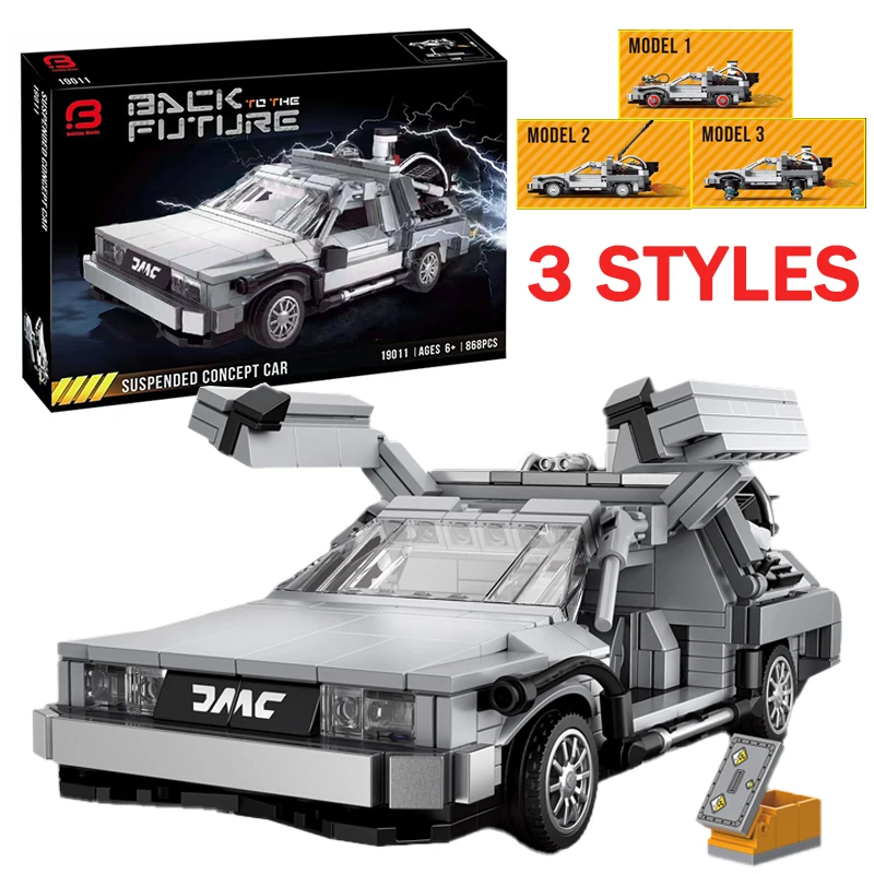 Deloreaned Back To The Future Racing Car Time Machine Brick Technical Science Fiction Trucks Building Blocks Toy 2 Figures