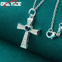 925 sterling silver heart cross zircon pendant necklace 16 30 inch serpent chain for womens party wedding premium jewelry