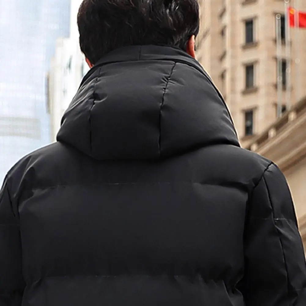 Winter Down Coat Hooded Thickened Solid Color Padded Cardigan Keep Warm Midi Length Zip Up Plus Size Men Winter Coat for Daily