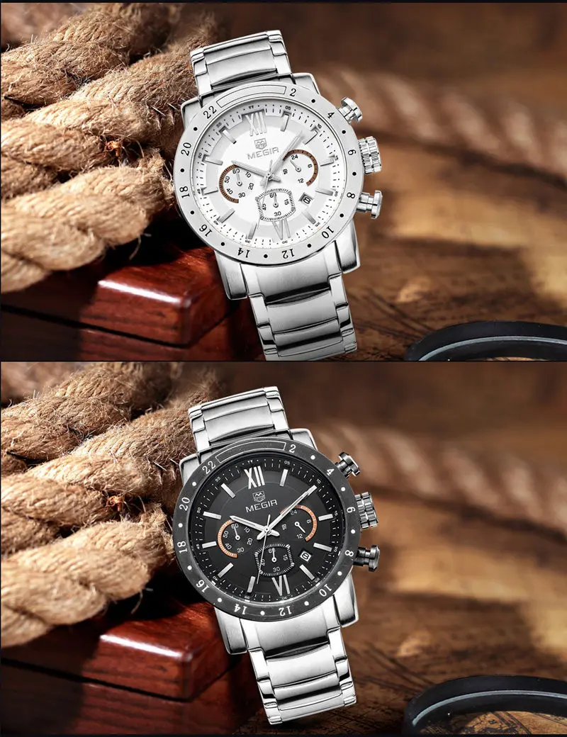 Часы наручные MEGIR мужские с хронографом спортивные водонепроницаемые армейские