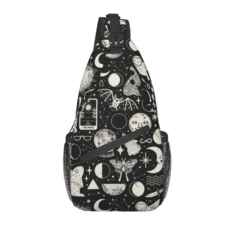 Celestial Space Lunar Pattern Sling Chest Bag Halloween Witch Shoulder Crossbody Backpack for Men Cycling Camping Daypack